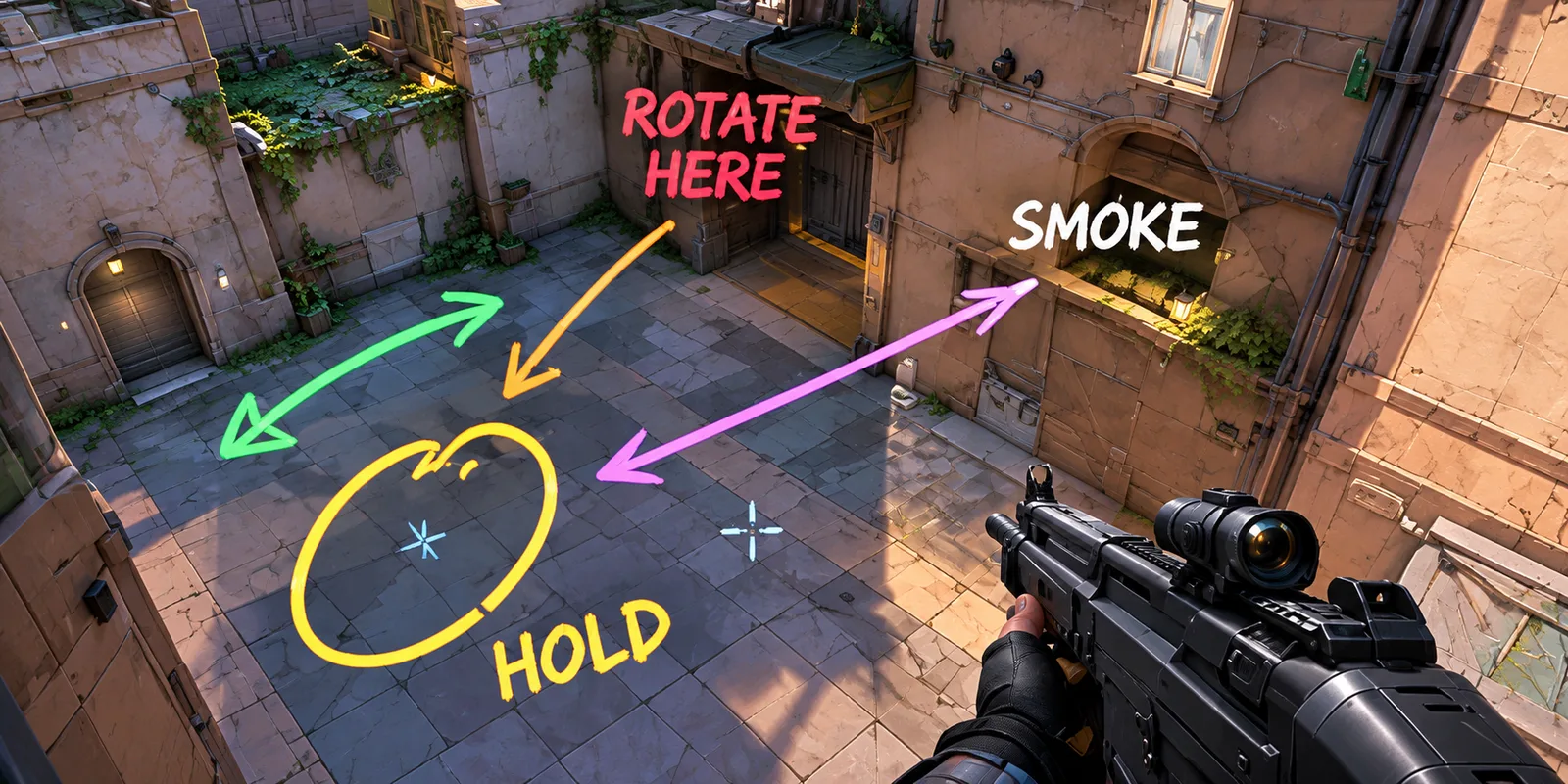 Game frame with drawn arrows and a circle, with the Chalk Shot tool panel on the left